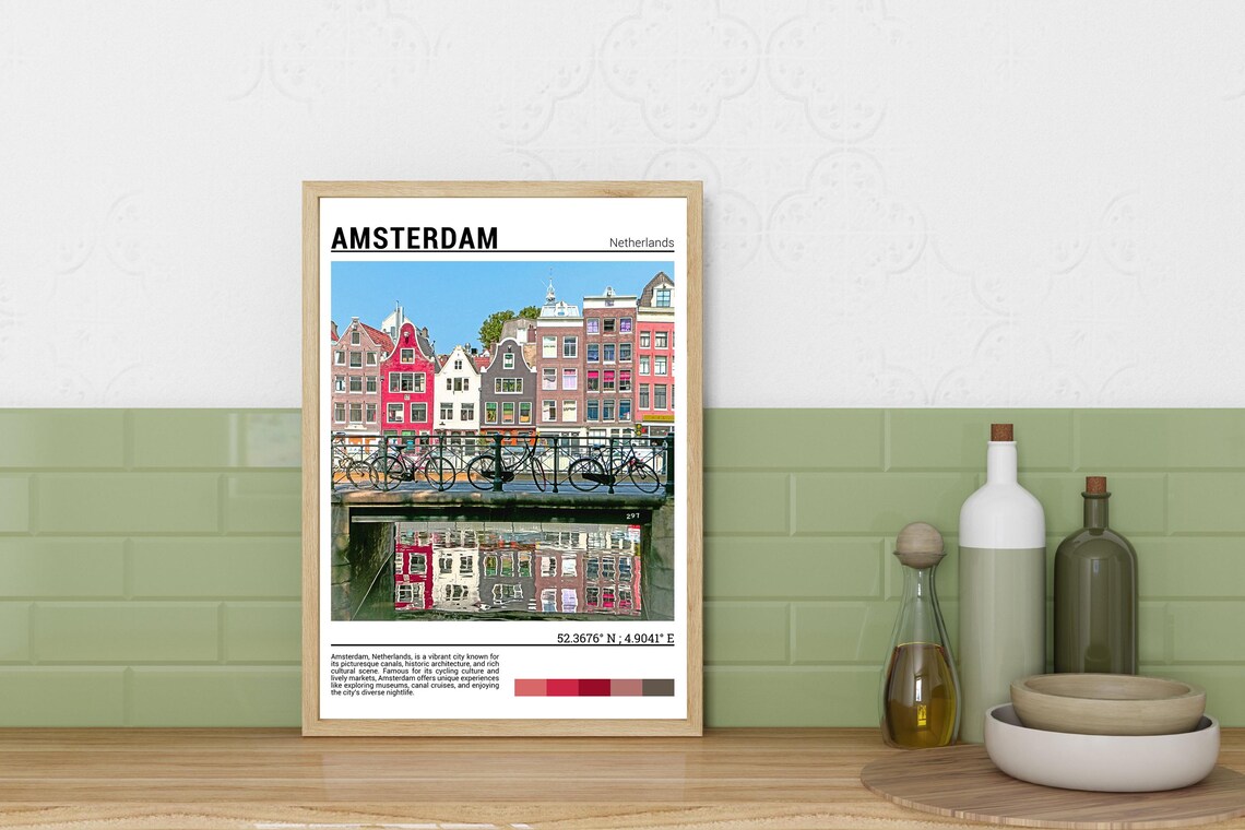 Amsterdam Travel Poster Print, Netherlands Wall Art - Image 3