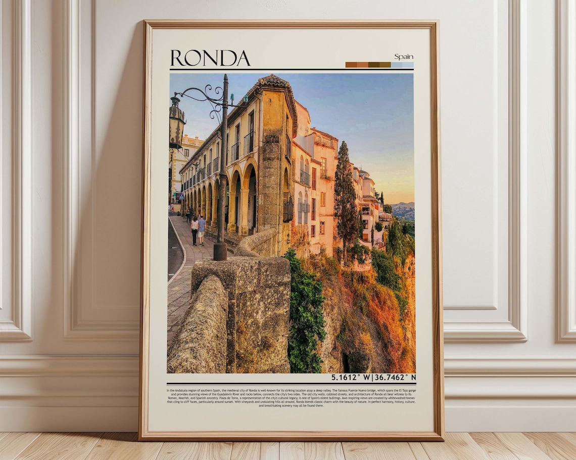 Ronda Spain Old Town Street and City Wall Sunset Travel Poster