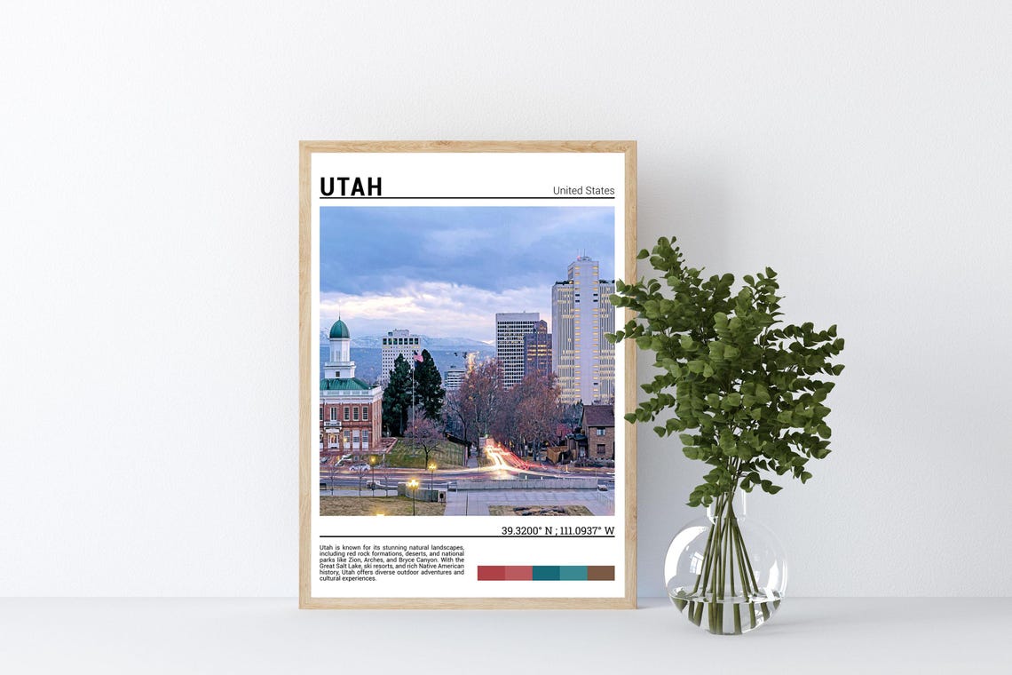 Salt Lake City Utah Evening Skyline Mountain Backdrop Photo Poster - Image 4
