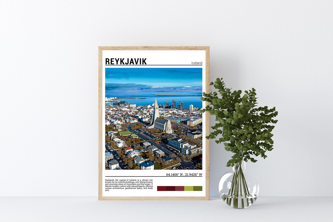 Reykjavik Iceland Aerial City View Church Landmark Coast Travel Poster - Image 4