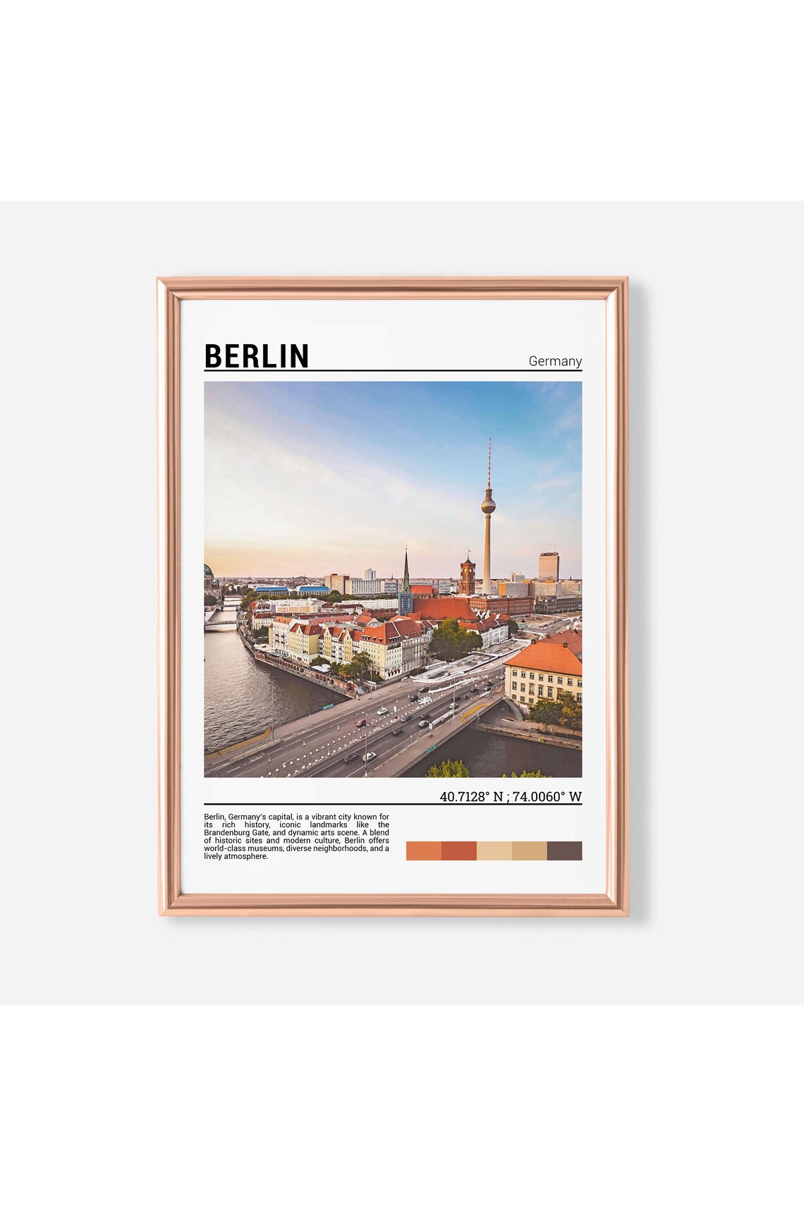 Berlin Germany TV Tower Skyline River Sunset Cityscape Travel Poster