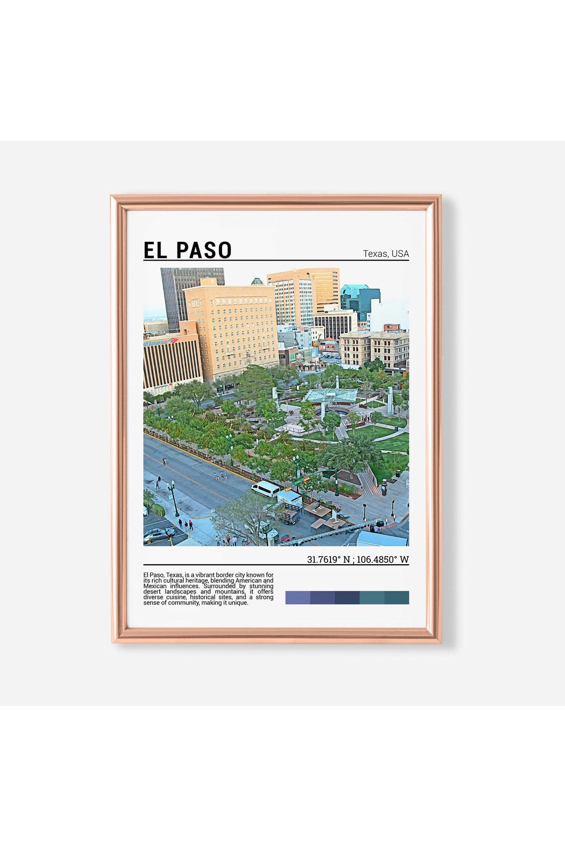 El Paso Texas Downtown Plaza Aerial View Sun City Architecture Poster