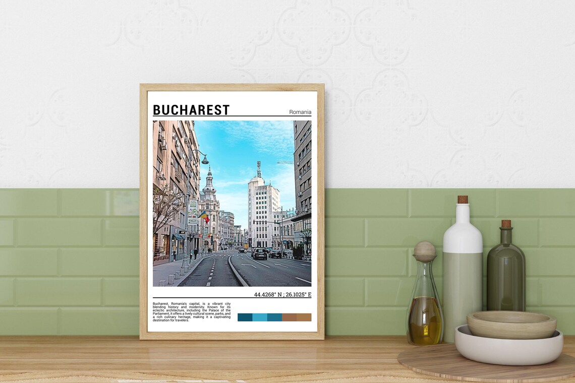 Bucharest Romania City Boulevard Historic Street Scene Travel Poster - Image 3