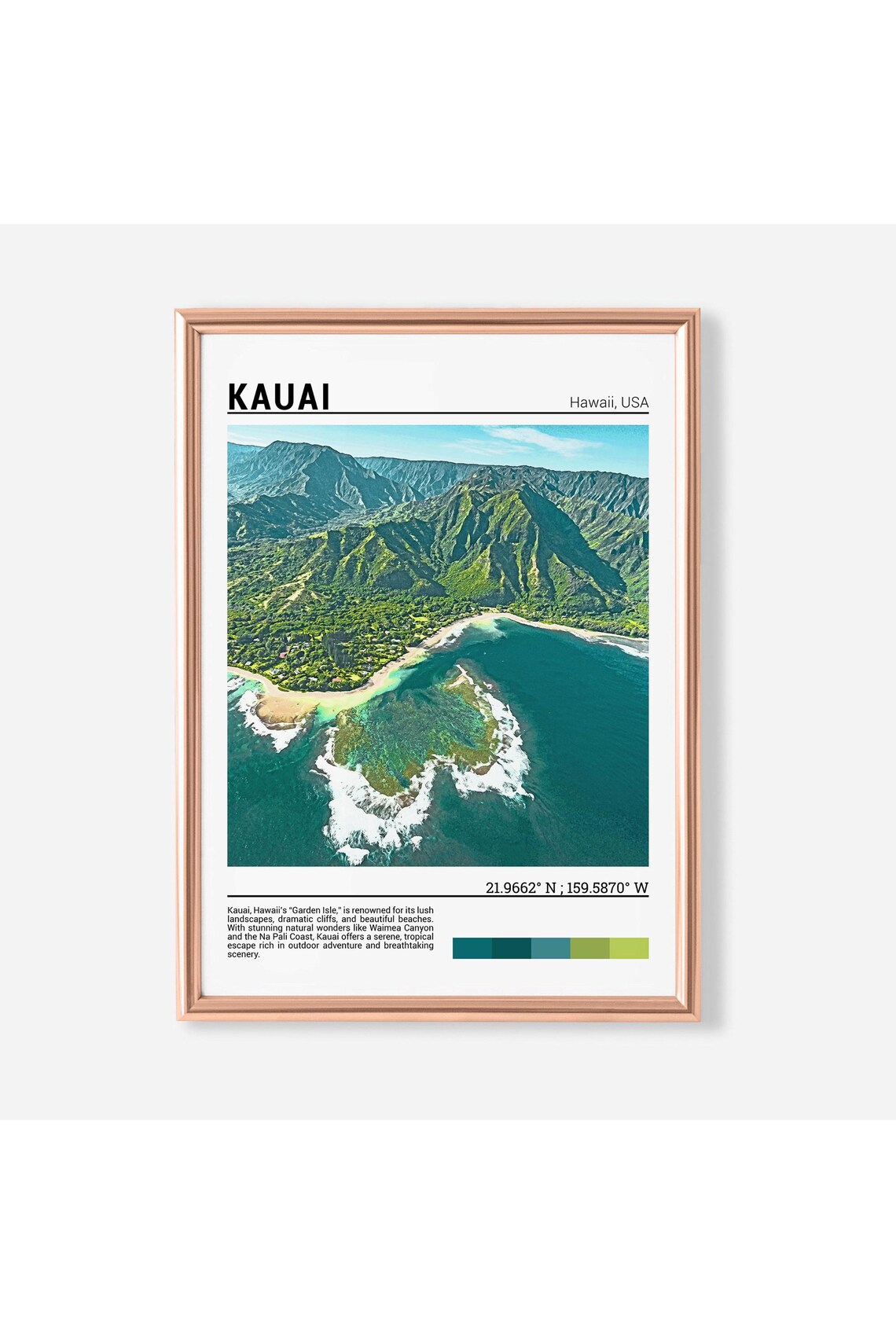 Kauai Hawaii Na Pali Coast Aerial Turquoise Ocean Photo Poster