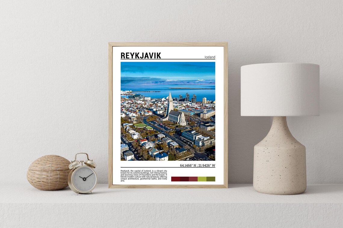 Reykjavik Iceland Aerial City View Church Landmark Coast Travel Poster - Image 2