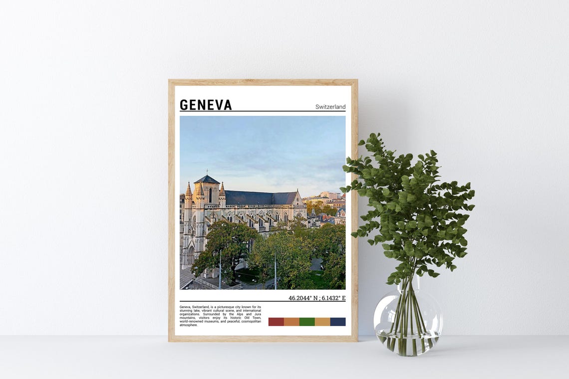 Geneva Switzerland Historic Cathedral Trees Cityscape View Poster - Image 4