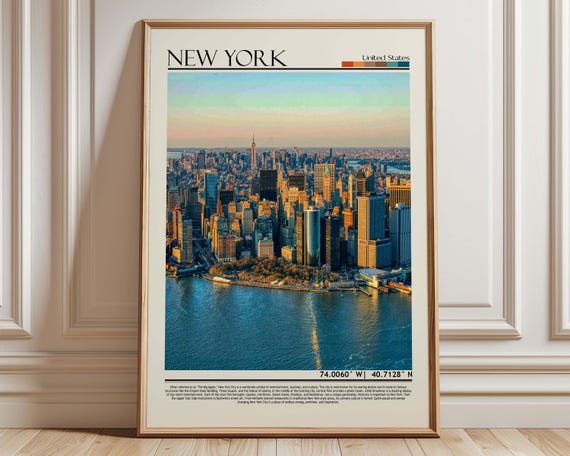 New York City Skyline Travel Poster, Urban Landscape