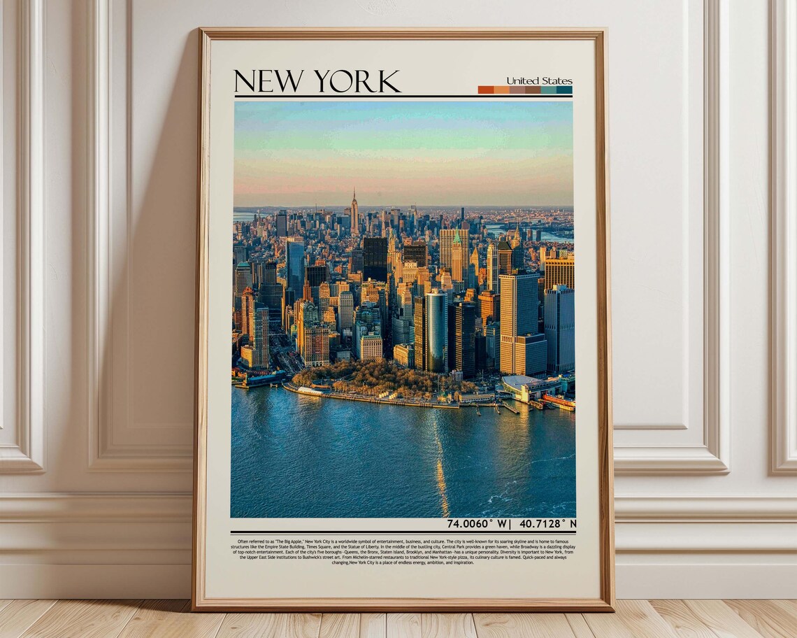 New York City Skyline Travel Poster, Urban Landscape