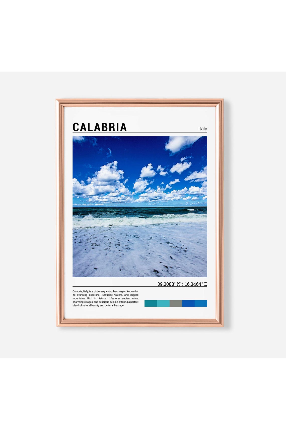 Calabria Italy Turquoise Waves Sandy Beach Coastline Travel Poster