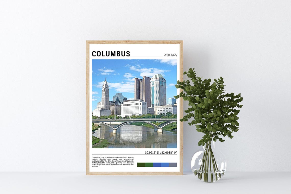 Columbus Ohio Downtown Skyline River Bridge Cityscape Poster - Image 4