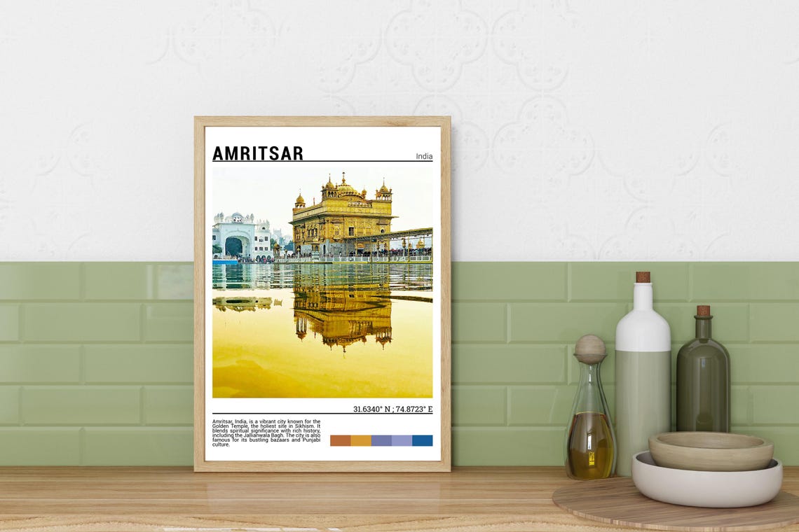 Amritsar India Golden Temple Sacred Reflection Travel Poster - Image 3