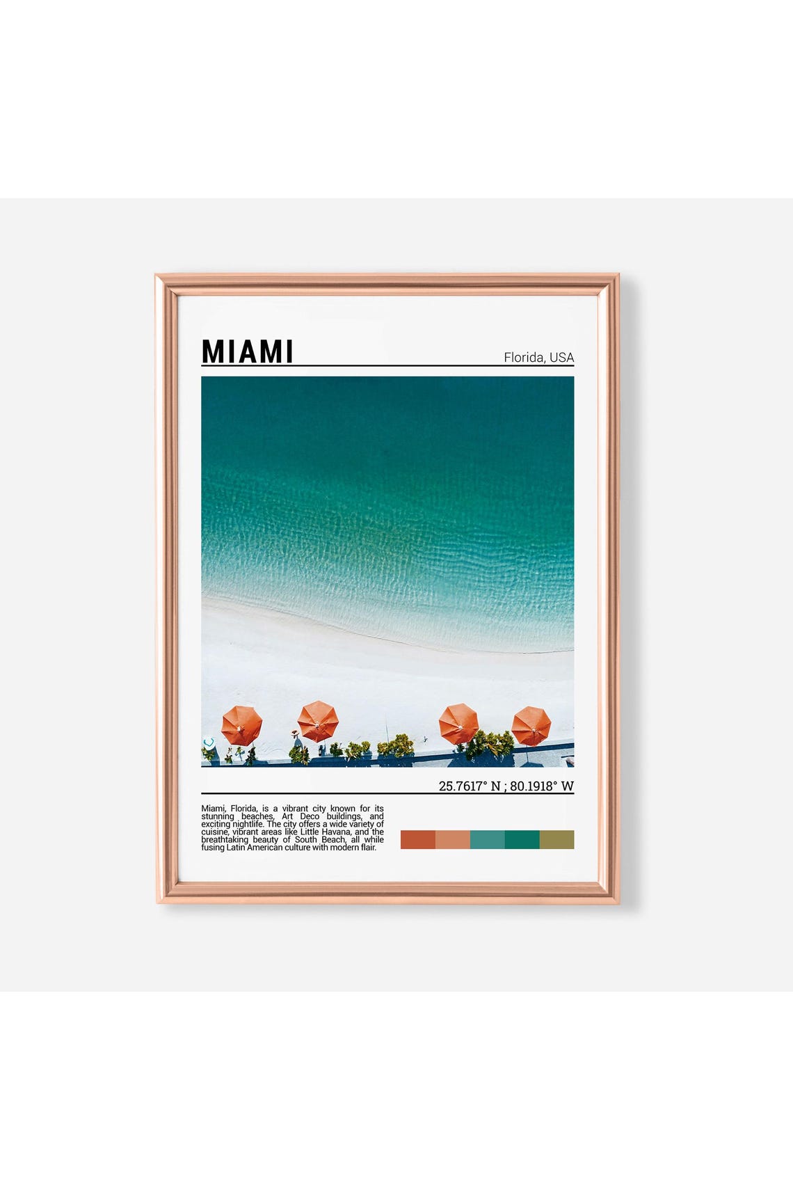 Miami Florida Aerial Beach Umbrellas Turquoise Ocean Scene Poster