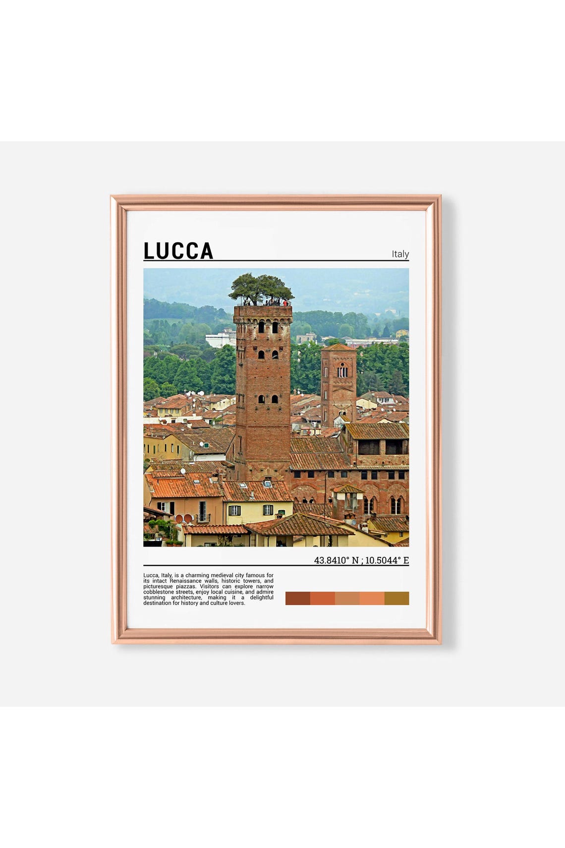 Lucca Italy Guinigi Tower Rooftop Trees Medieval Town Photo Poster