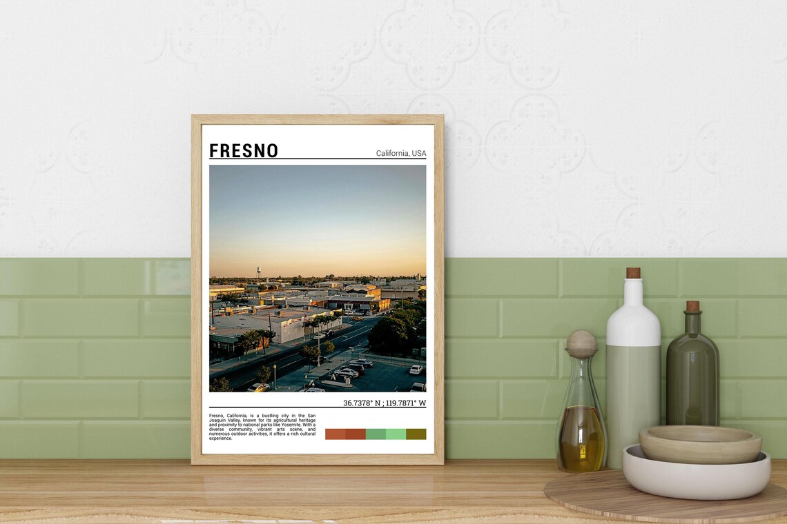 Fresno California Downtown Golden Hour Street View Photo Poster - Image 3