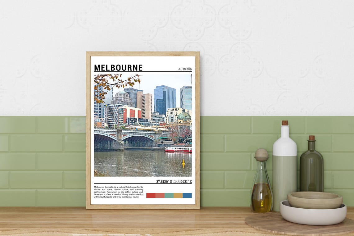 Melbourne Australia Princes Bridge Yarra River City View Travel Poster - Image 6
