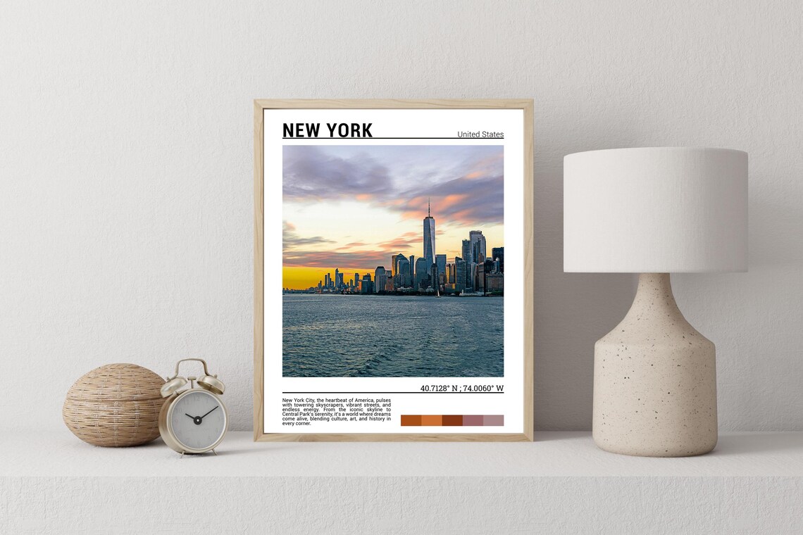 New York City Golden Hour Sunset Skyline Over Harbor Waters Poster - Image 2