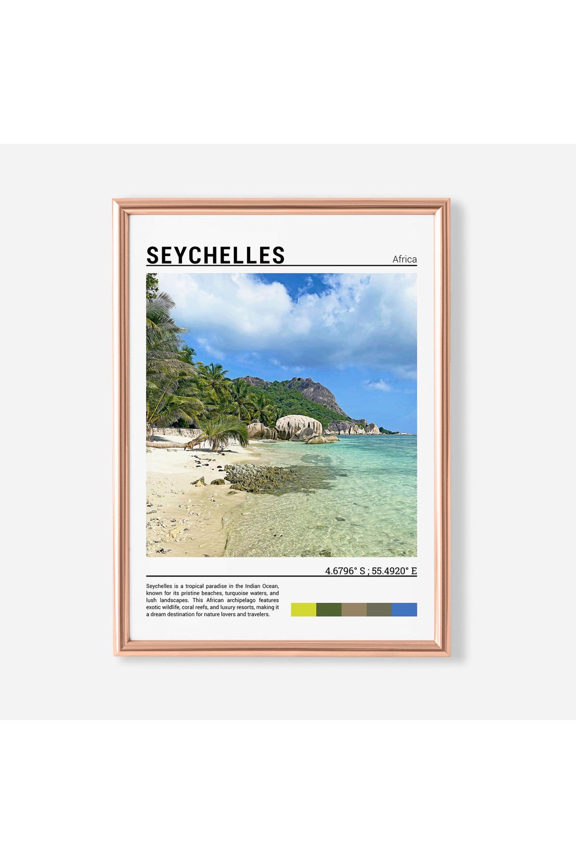 Seychelles Tropical Beach Palms Granite Rocks Lagoon Photo Poster