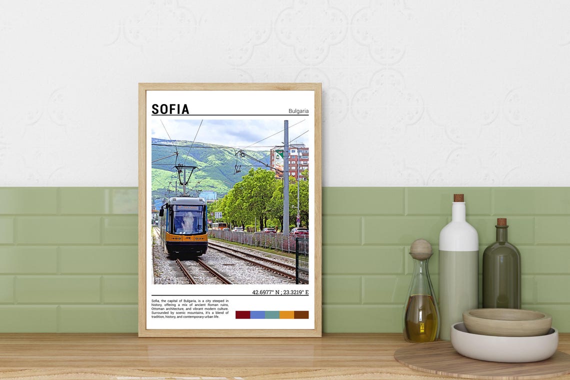 Sofia Bulgaria Tram Mountain Backdrop City Street Urban View Poster - Image 3