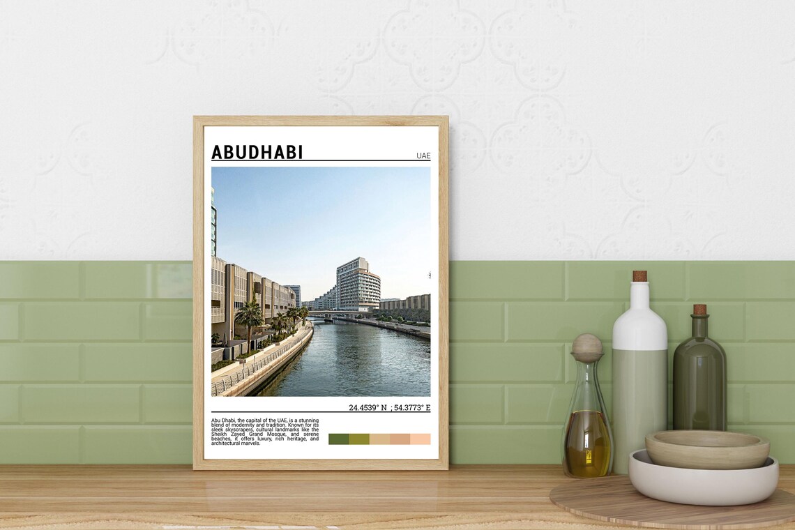 Abu Dhabi Canal Waterfront Promenade Modern Buildings Travel Poster - Image 4