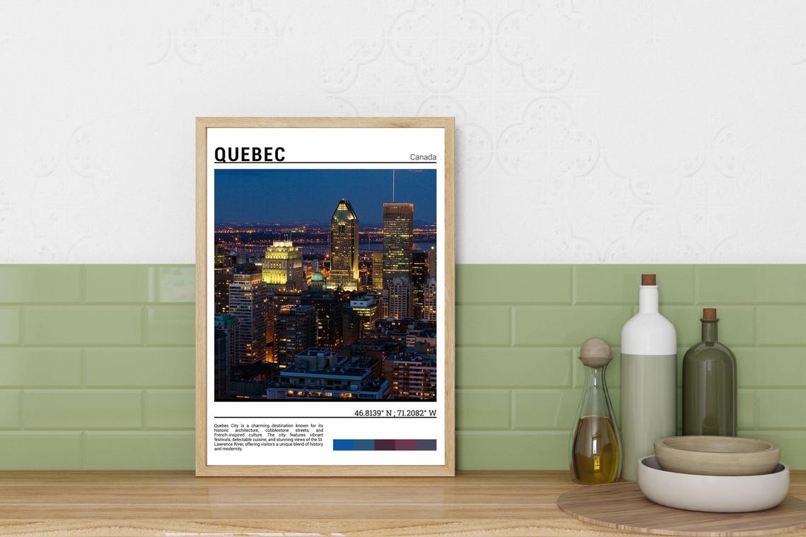 Quebec Canada Night Skyline Glowing Illuminated Towers Photo Poster - Image 3