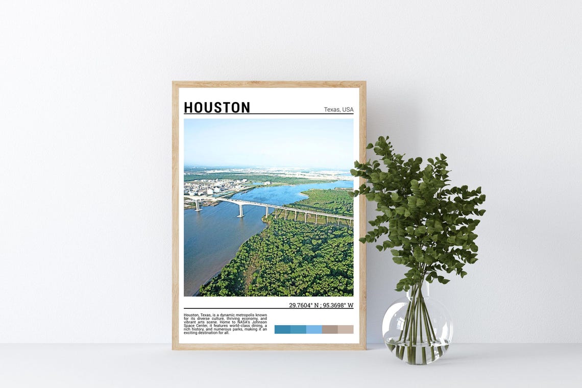 Houston Texas Aerial Bridge River Green Forest City View Poster - Image 4