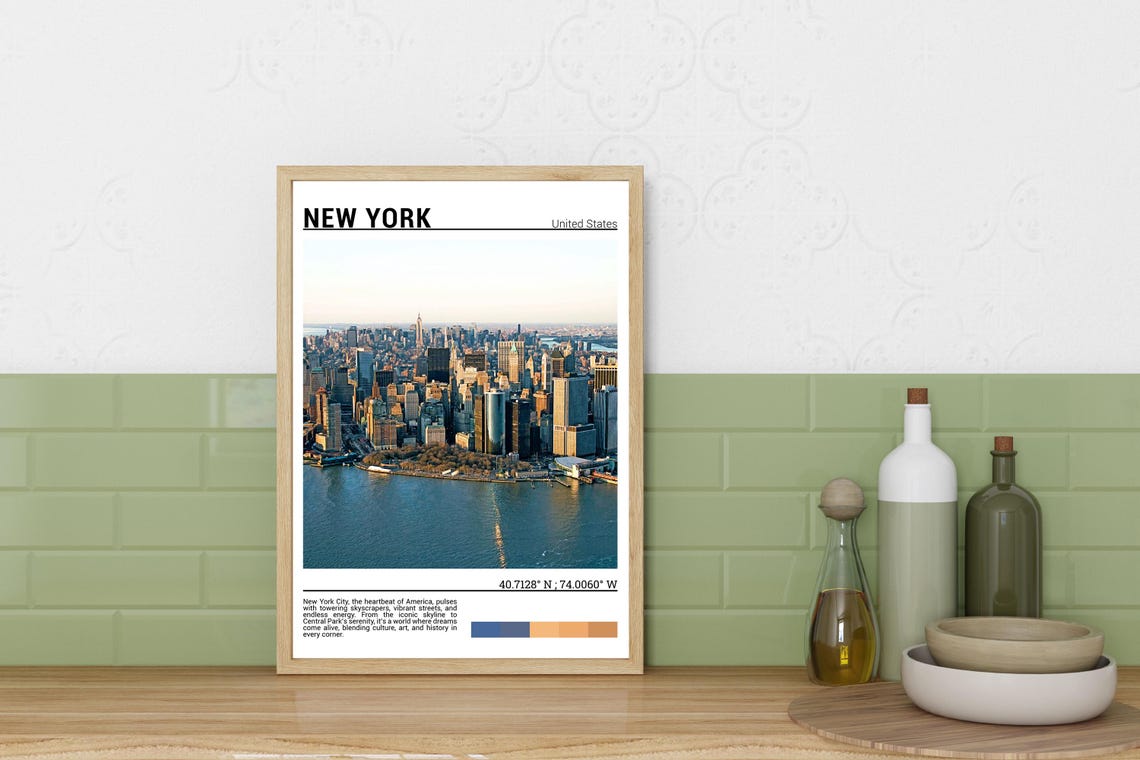 New York City Manhattan Skyline Sunset Harbor View Travel Poster - Image 3