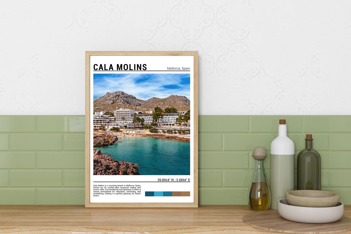 Cala Molins Mallorca Turquoise Cove Beach Mountains Travel Poster - Image 3