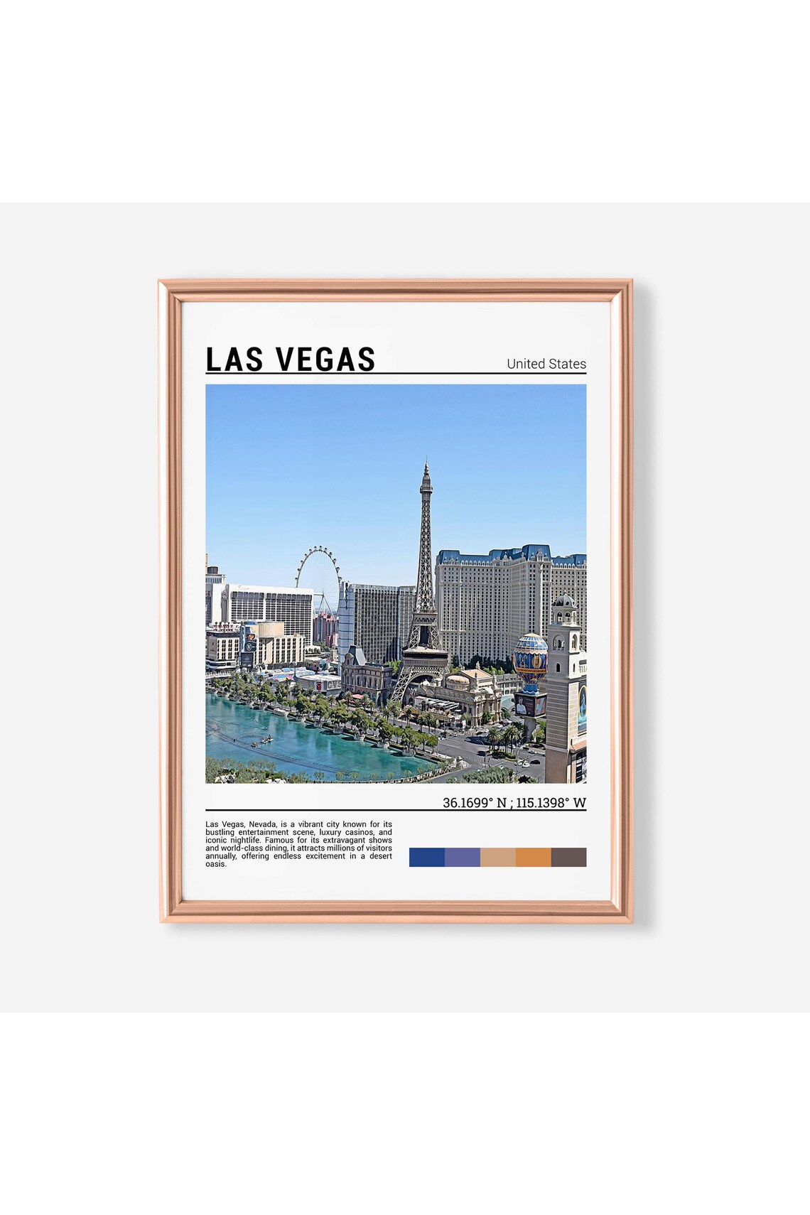 Las Vegas Nevada Strip Eiffel Tower Bellagio Fountains Travel Poster