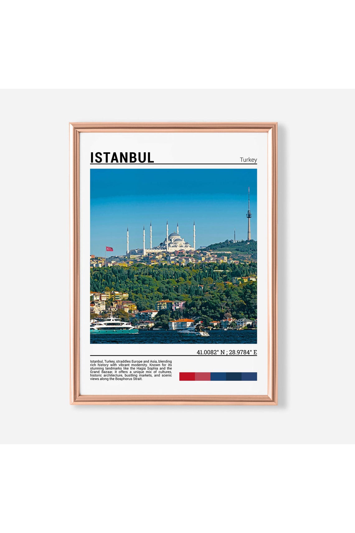 Istanbul Turkey Mosque Minarets Skyline Bosphorus Strait Travel Poster