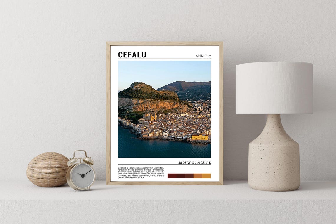 Cefalu Sicily Old Town La Rocca Cliffs Seaside View Travel Poster - Image 2