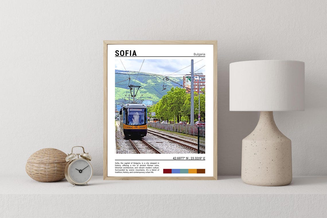 Sofia Bulgaria Tram Mountain Backdrop City Street Urban View Poster - Image 2