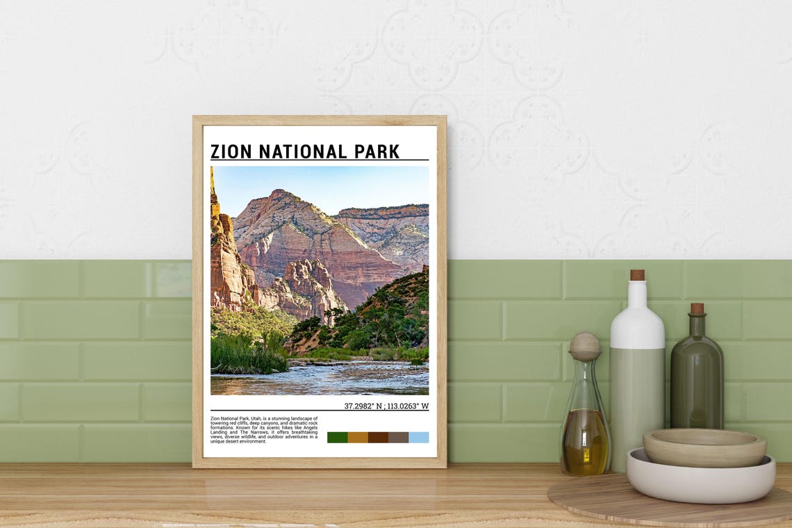 Zion National Park Utah Red Cliffs Virgin River Canyon Travel Poster - Image 3