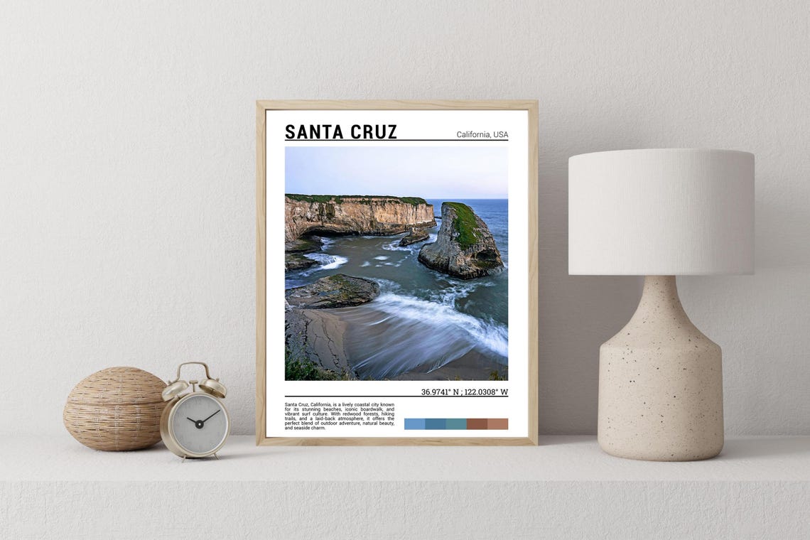 Santa Cruz California Shark Fin Cove Cliffs Coastal Travel Poster - Image 2