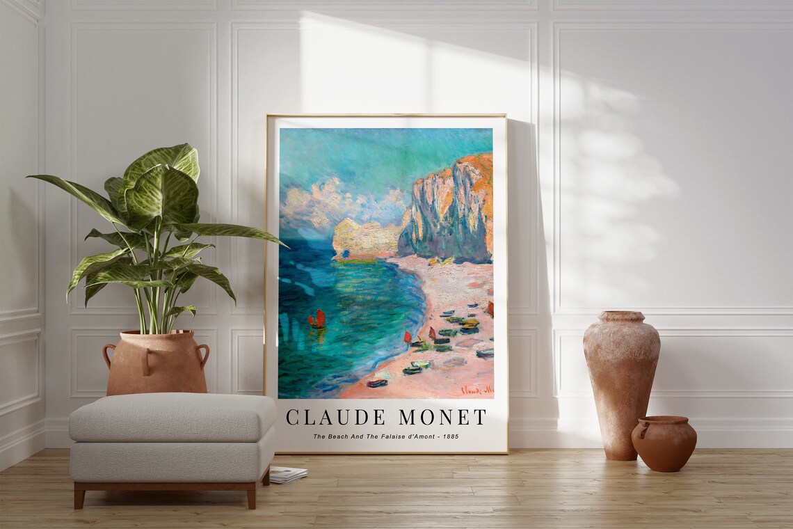Monet The Beach And The Falaise dAmont 1885 Turquoise Sea Print - Image 3