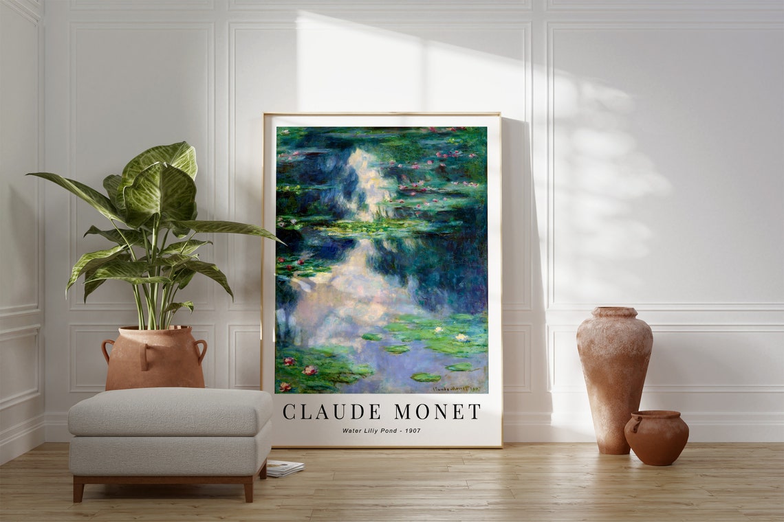 Claude Monet Water Lily Pond 1907 Cloud Reflection Pink Lilies Poster - Image 3