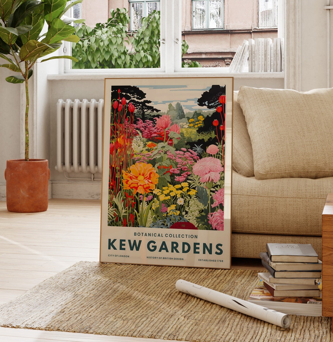 Kew Gardens Flower Garden Red Pink Blooms Botanical Art Poster - Image 2