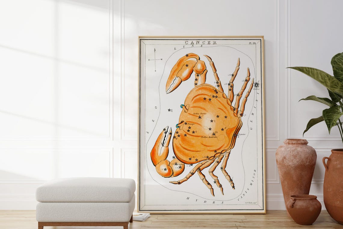 Cancer Zodiac Constellation Crab Vintage Celestial Star Chart Print - Image 4