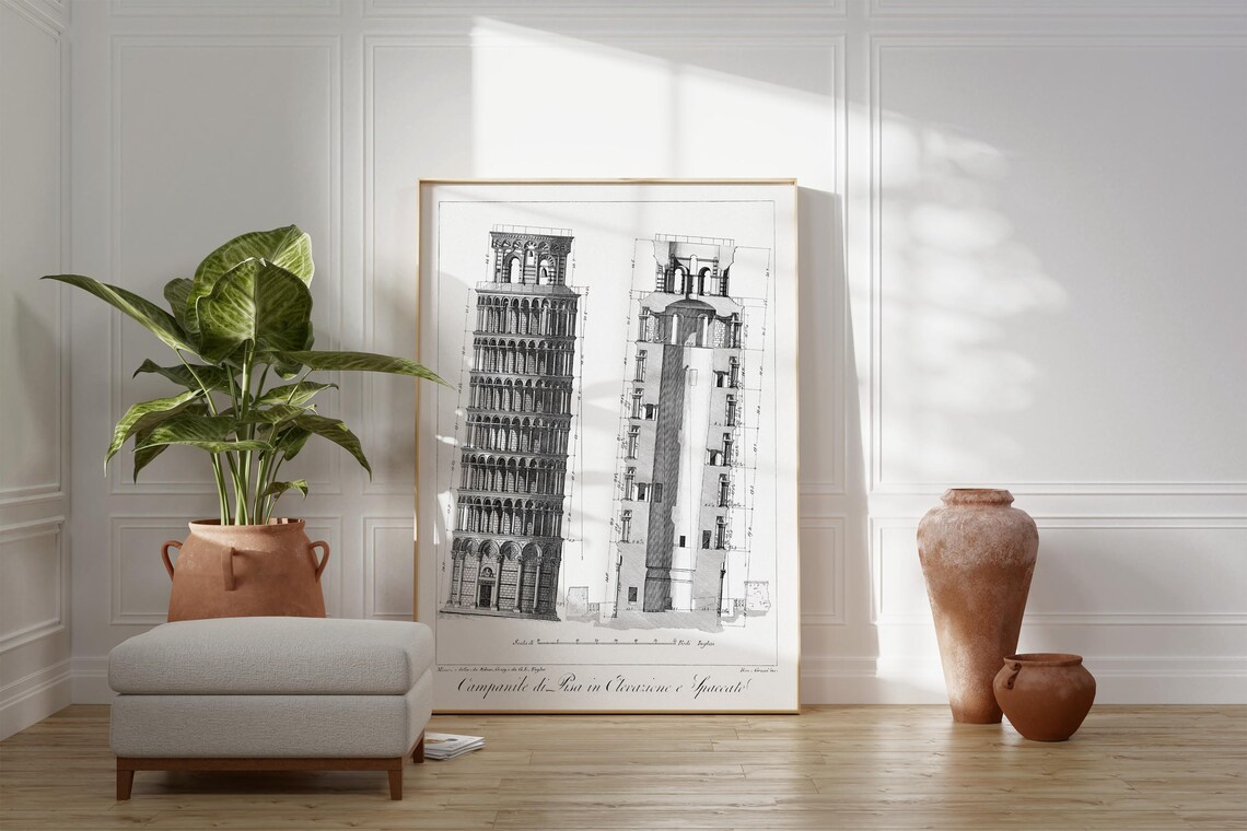 Leaning Tower Of Pisa Blueprint Art Print, Italy - Image 2