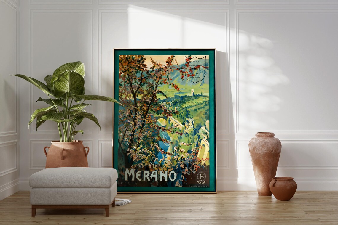 Merano Italy Vintage Travel Spring Blossom Alpine Valley View Poster - Image 3