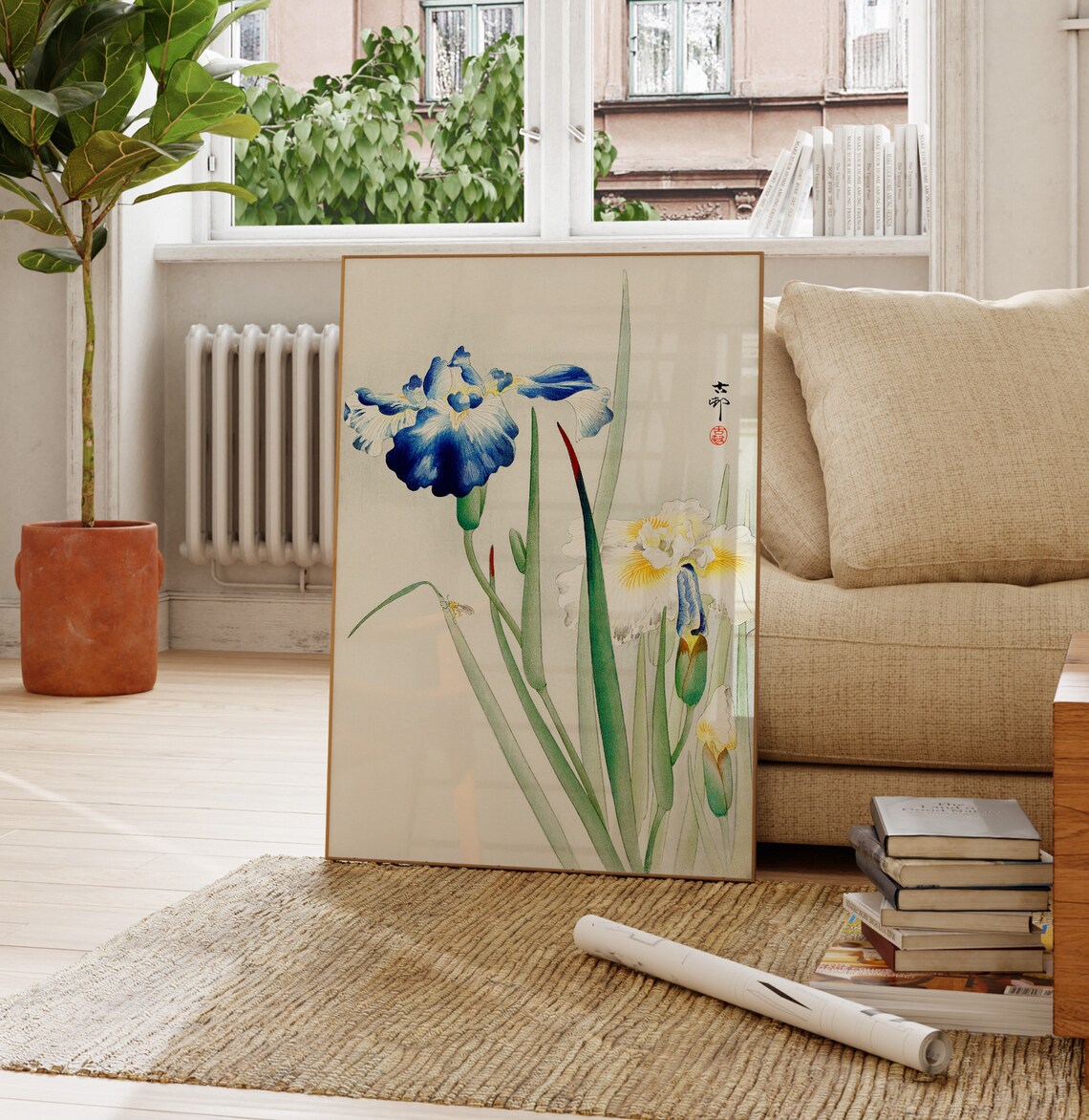 Blue Irises Japanese Woodblock Botanical Elegant Floral Wall Art Print - Image 4