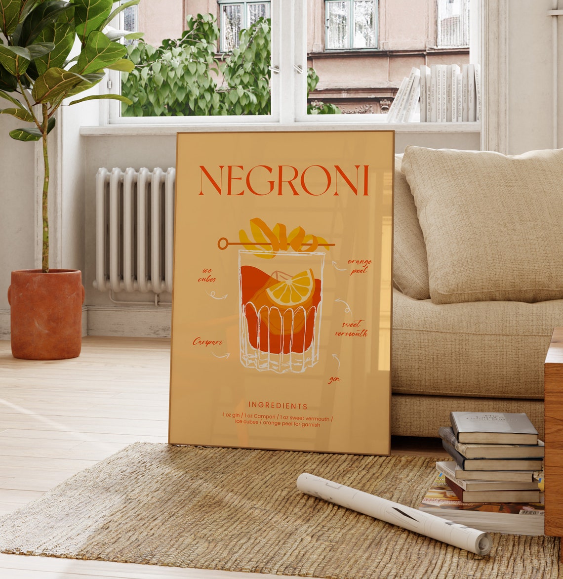 Negroni Cocktail Ingredients Chart Elegant Orange Bar Wall Art Poster - Image 4