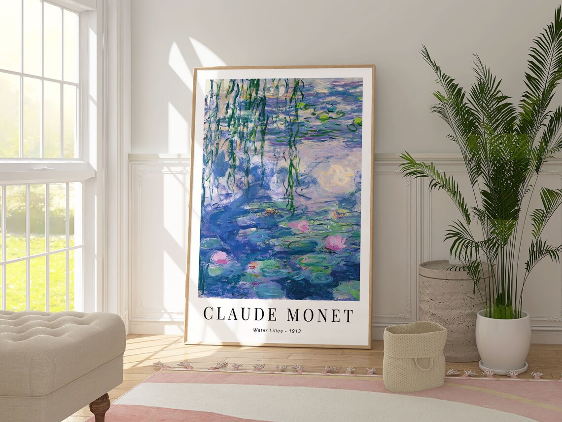 Claude Monet Blue Water Lilies Botanical Poster Print - Image 3