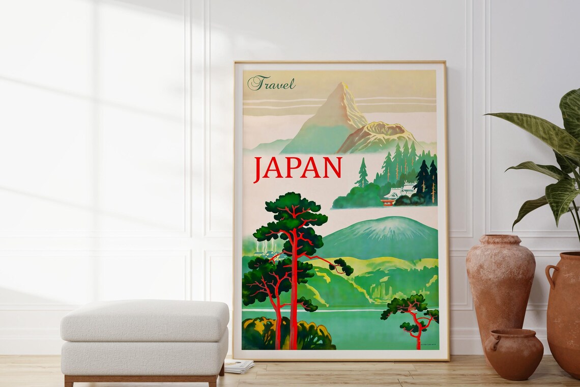 Travel Japan Mount Fuji Red Pine Forest Lake Vintage Poster Art - Image 4