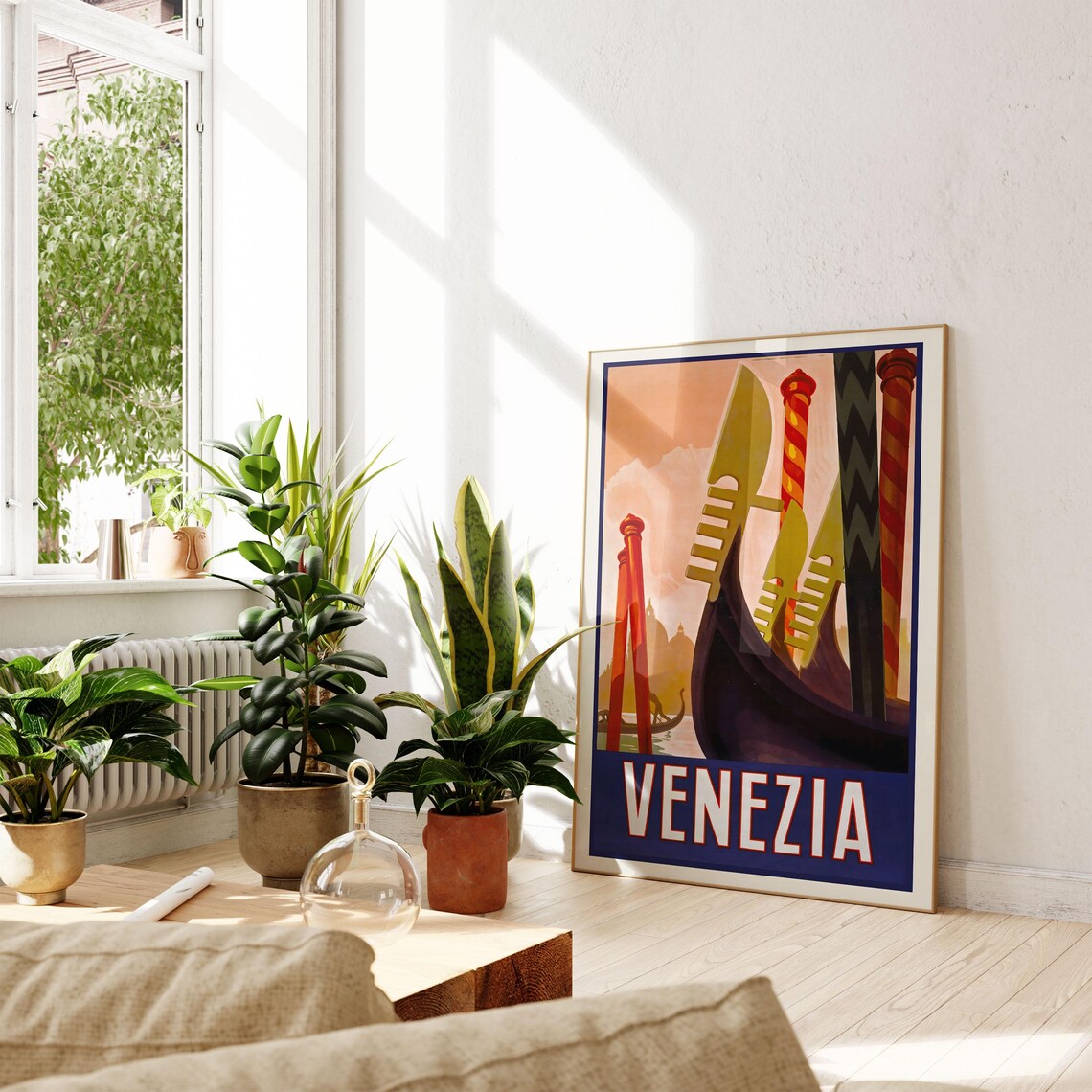 Venezia Italy Art Deco Gondola Prows Sunset Canal Vintage Poster - Image 2