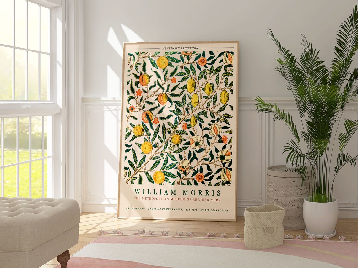 William Morris Fruit Pomegranate Cream Pattern Vintage Botanical Art - Image 4