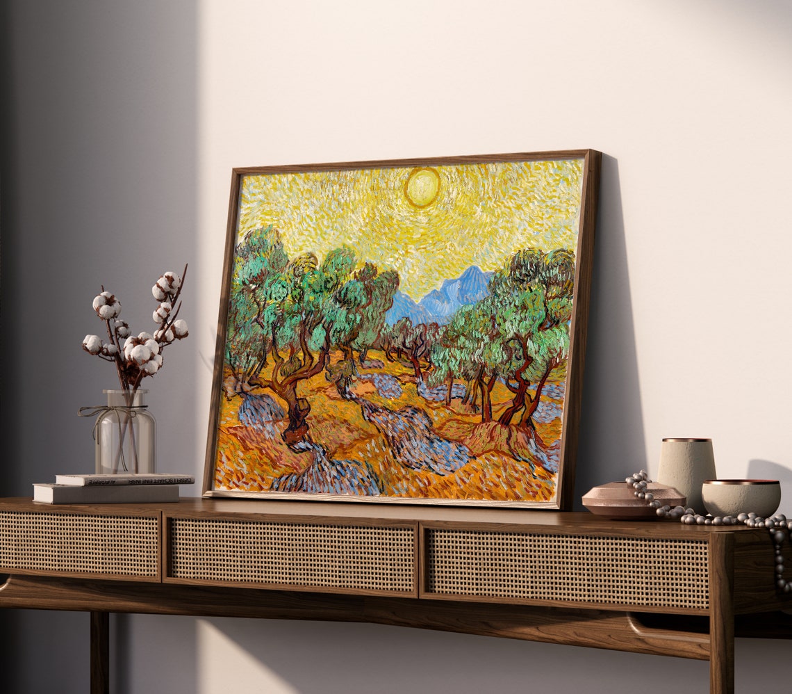 Van Gogh Olive Trees Golden Sky Alpilles Mountains Landscape Print - Image 2