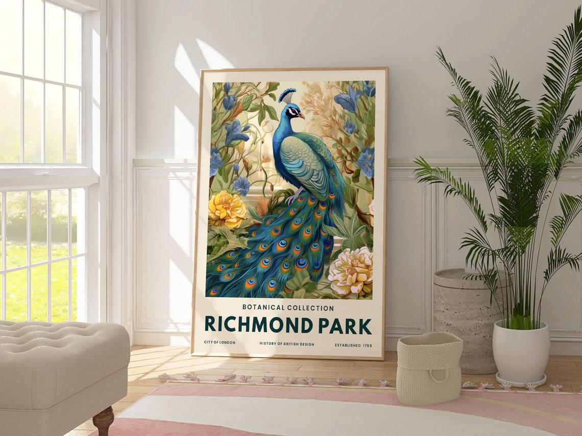 Richmond Park Peacock Botanical Collection London Vintage Art Poster - Image 2