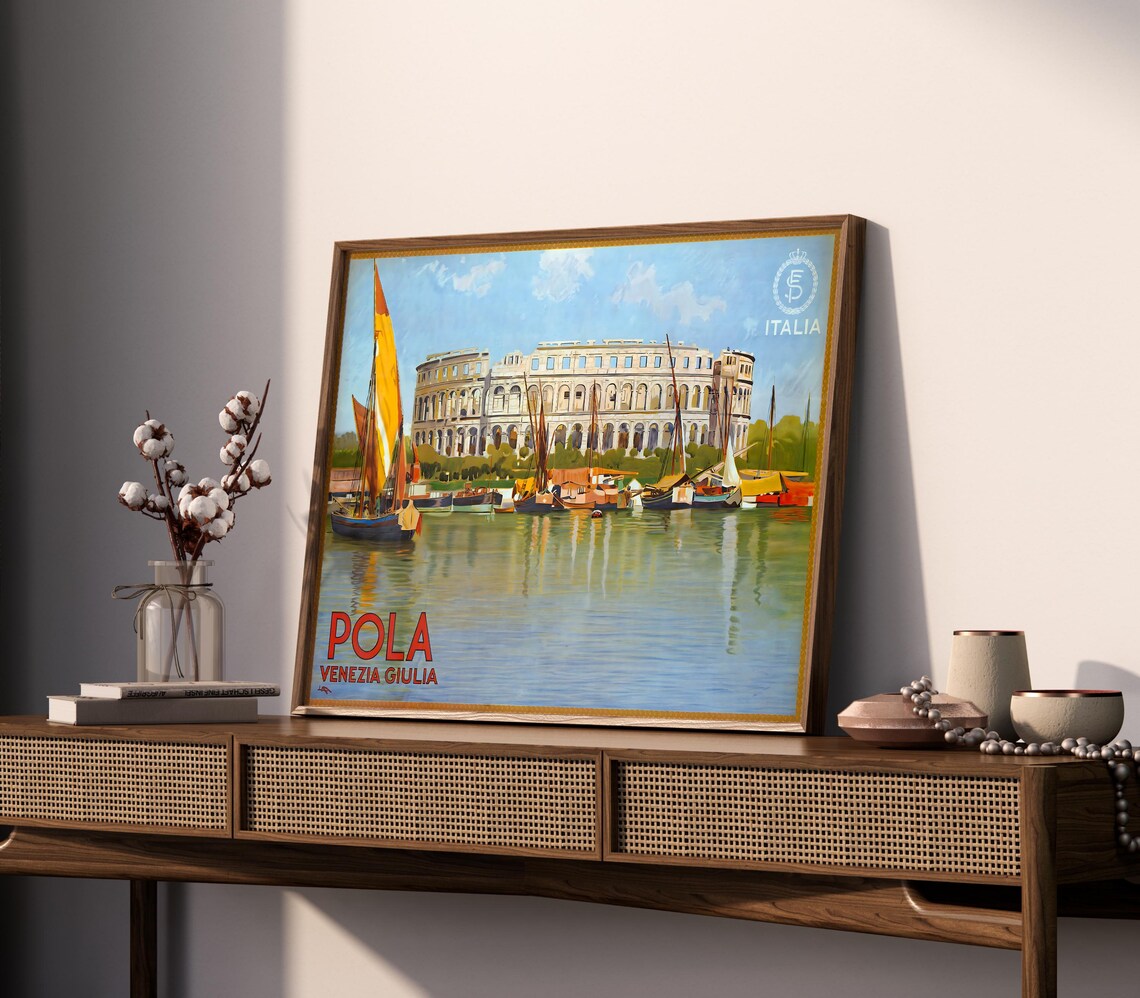 Pola Venezia Giulia Italy Travel Poster Roman Arena Harbor Boats Print - Image 2