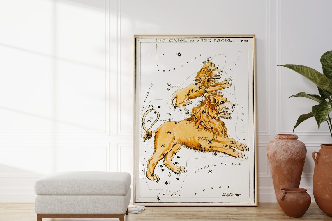 Leo Major And Leo Minor Antique Constellation Star Chart Zodiac Poster - Image 4