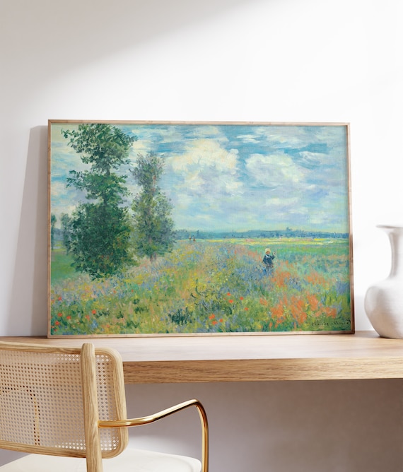 Claude Monet Poppies Wildflower Field Figure Tree Landscape Art Poster
